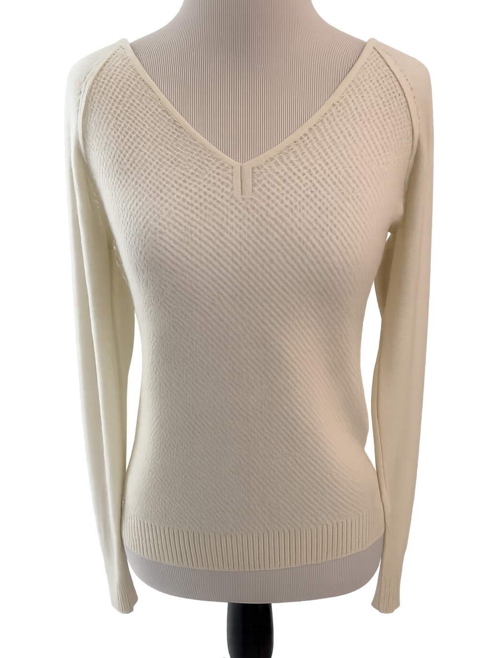 Malo 100% Cashmere V Neck Ivory Cream Sweater 40 Waffle-knit Luxury S